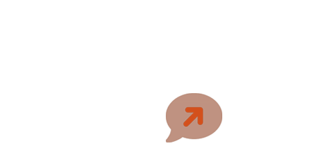 Braune Sprechblase mit einem orangefarbenen Aufwärtspfeil in der unteren rechten Ecke.